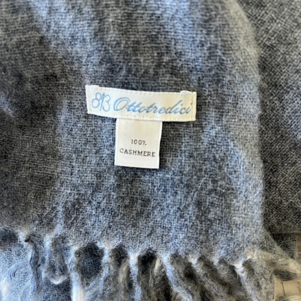 Ottotredici 100% Cashmere Scarf Gray Fringe Trim Solid Wrap Shawl Made in Italy
